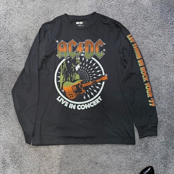 AC/DC Other - AC/DC Long Sleeve Tee Shirt T-Shirt - Reprint Let there Be Rock Tour '77 Black L